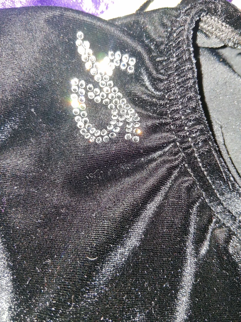 GK Elite Gymnastics Competition Leotard Purple Black Rhinestone AXS